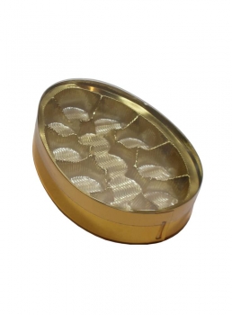Klarsichtschachtel oval gold/ transparent mit Einlage gold für 12 Pralinen